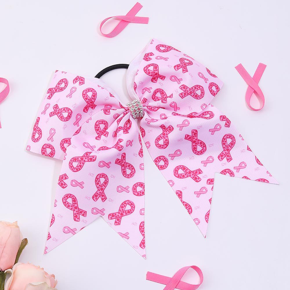 Breast Cancer Awareness Cheer Bows Pink Ribbon 7 Inch Hair Band Elastic Scrunchies Cheerleading Hair Accessories for Teens Women