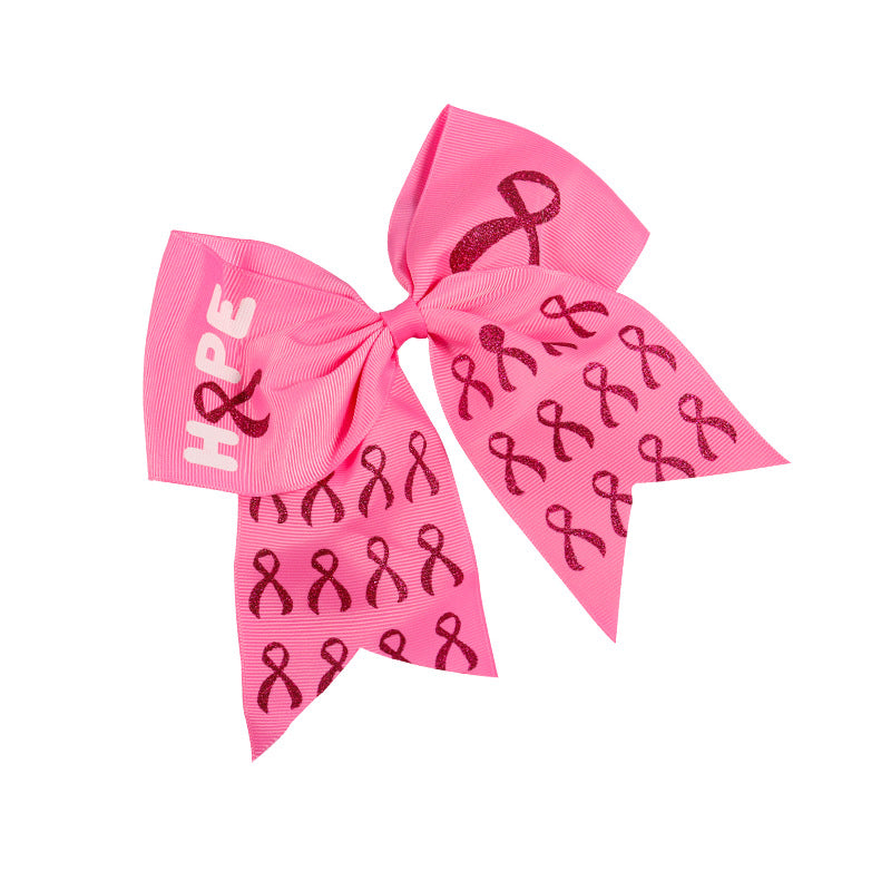 Breast Cancer Awareness Cheer Bows Pink Ribbon Cheerleaders Hair Bow Tie with Elastic Bands Ponytail Holder Hair Accessories for Women Girls Wholesale