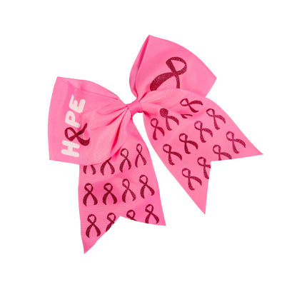 Breast Cancer Awareness Cheer Bows Pink Ribbon Cheerleaders Hair Bow Tie with Elastic Bands Ponytail Holder Hair Accessories for Women Girls Wholesale