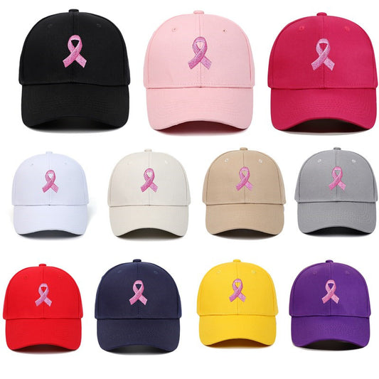 Breast Cancer Awareness Pink Ribbon Unisex Summer Outdoor Sports Hat Embroidered Scarf Pattern Structured Baseball Cap Wholesale