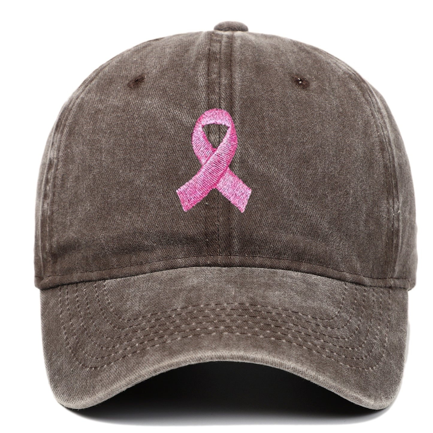 Breast Cancer Awareness Pink Ribbon Embroidered Baseball Cap, Washed Cotton Snapback, Unisex Outdoor Casual Adjustable Sun Hat Hair Accessories