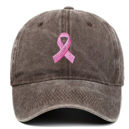 Breast Cancer Awareness Pink Ribbon Embroidered Baseball Cap, Washed Cotton Snapback, Unisex Outdoor Casual Adjustable Sun Hat Hair Accessories