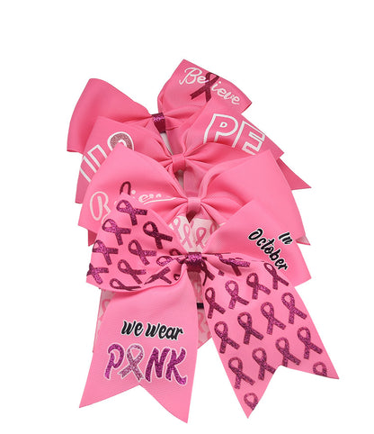 Breast Cancer Awareness 7 Inch Cheer Bow Pink Cheer Bows Large Pink Ribbon Hair Bows Hair Tie Ponytail Holder Hair Accessories for Breast Cancer Month