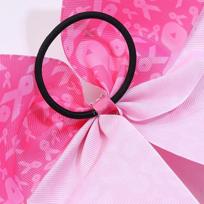 Breast Cancer Awareness Cheer Bows Pink Ribbon 7 Inch Hair Band Elastic Scrunchies Cheerleading Hair Accessories for Teens Women