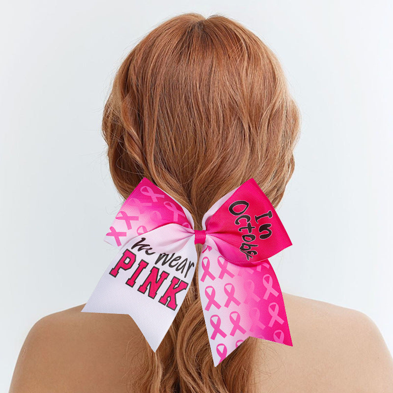 Breast Cancer Awareness Cheer Bow Pink Cheer Bows Large Pink Ribbon Hair Bows Hair Tie Ponytail Holder Hair Accessories for Breast Cancer Month