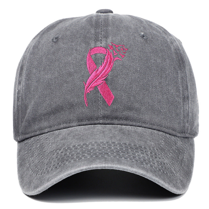 Breast Cancer Awareness Adjustable Embroidered Cotton Pink Ribbon Women's Outdoor Hat Baseball Cap