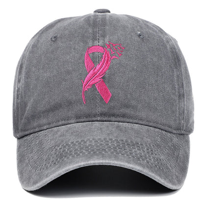 Breast Cancer Awareness Adjustable Embroidered Cotton Pink Ribbon Women's Outdoor Hat Baseball Cap
