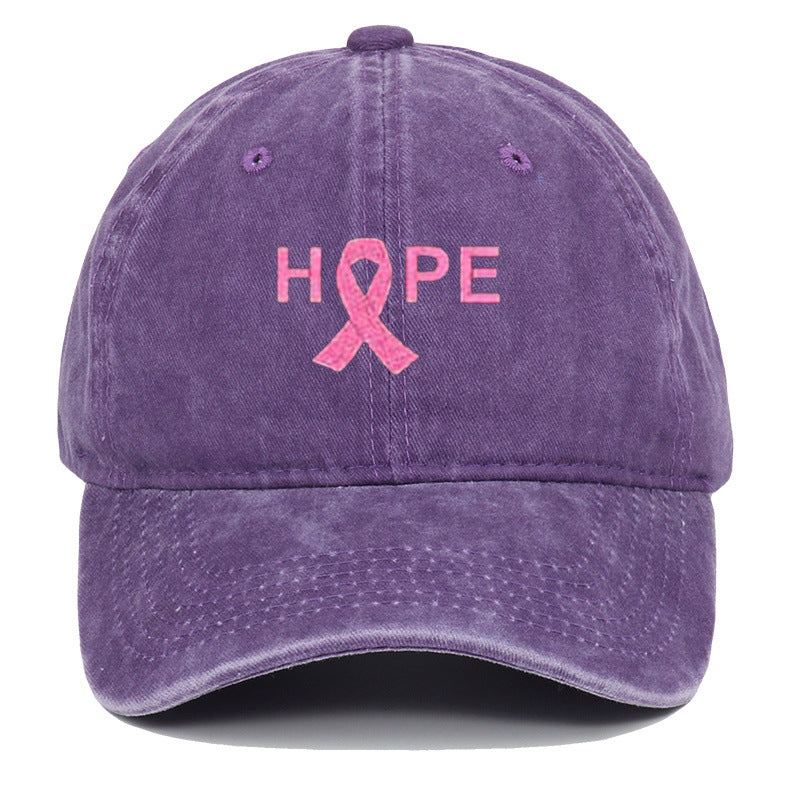 Breast Cancer Awareness Pin Ribbon Hope Letter Embroidered Baseball Cap, Washed Cotton Snapback, Unisex Outdoor Casual Sun Hat