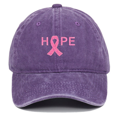 Breast Cancer Awareness Pin Ribbon Hope Letter Embroidered Baseball Cap, Washed Cotton Snapback, Unisex Outdoor Casual Sun Hat