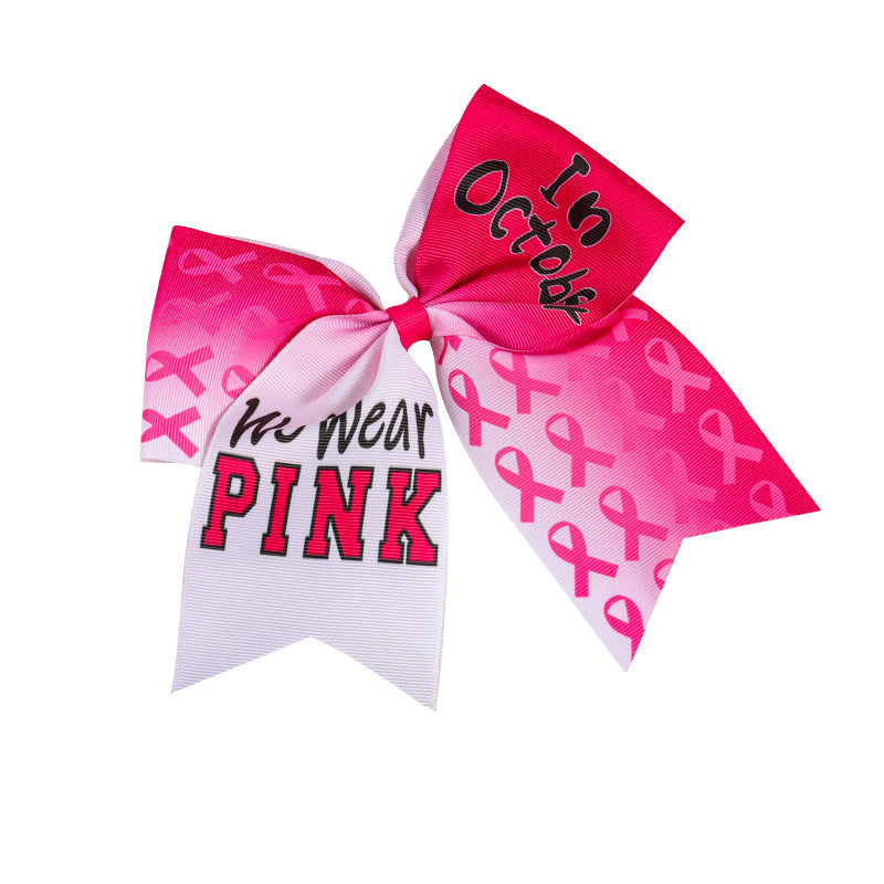 Breast Cancer Awareness Cheer Bow Pink Cheer Bows Large Pink Ribbon Hair Bows Hair Tie Ponytail Holder Hair Accessories for Breast Cancer Month