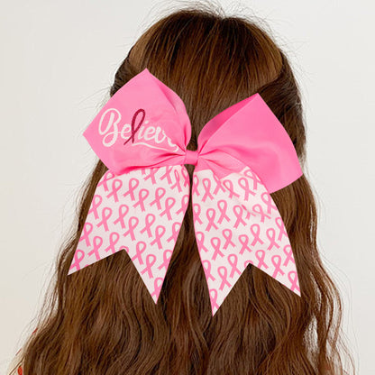 7 Inch Breast Cancer Awareness Cheer Bows Pink Ribbon Hair Band Elastic Scrunchies Cheerleading with Hair Band Hair Accessories for Teens Women