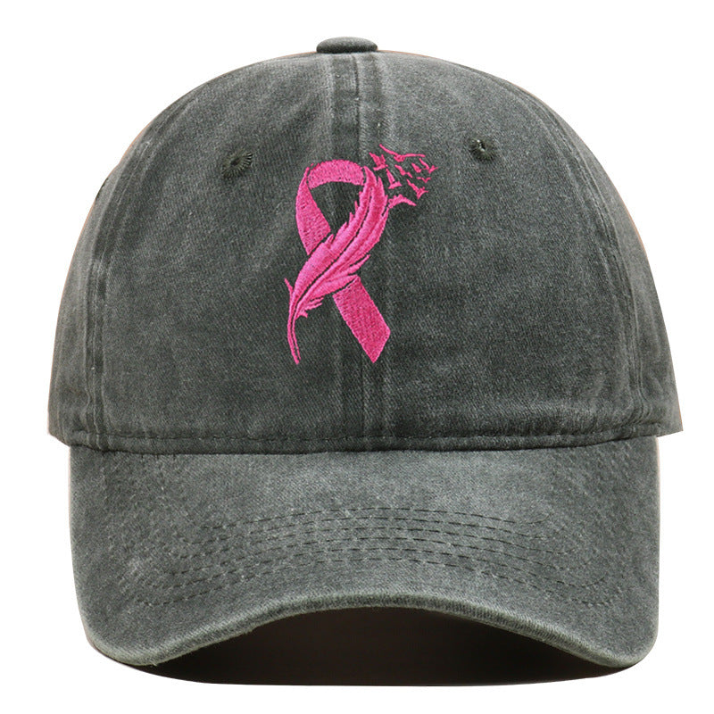 Breast Cancer Awareness Adjustable Embroidered Cotton Pink Ribbon Women's Outdoor Hat Baseball Cap