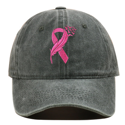 Breast Cancer Awareness Adjustable Embroidered Cotton Pink Ribbon Women's Outdoor Hat Baseball Cap
