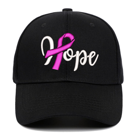 Breast Cancer Awareness Pink Ribbon Hope Letter Embroidered Baseball Cap, Curved Brim Snapback Unisex Casual Versatile Hat