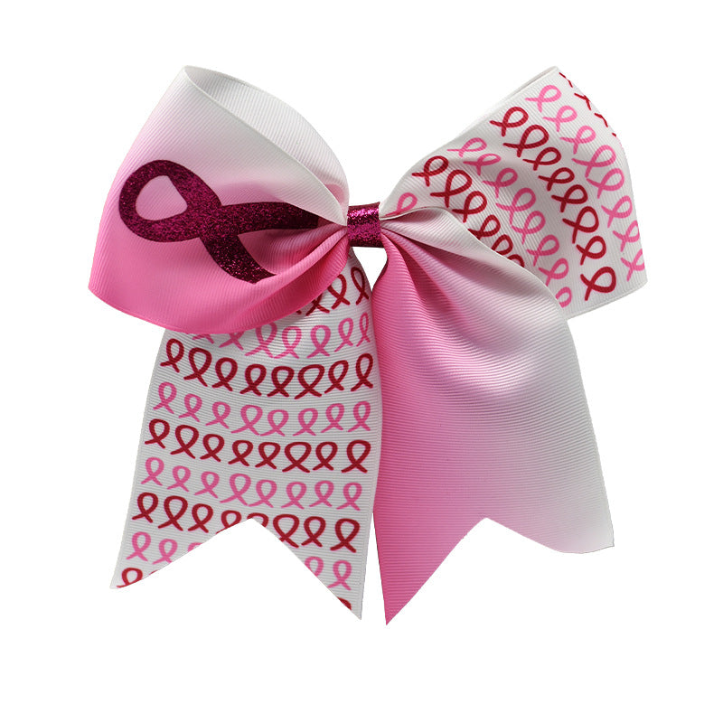 Breast Cancer Awareness 7 Inch Cheer Bow Pink Cheer Bows Large Pink Ribbon Hair Bows Hair Tie Ponytail Holder Hair Accessories for Breast Cancer Month