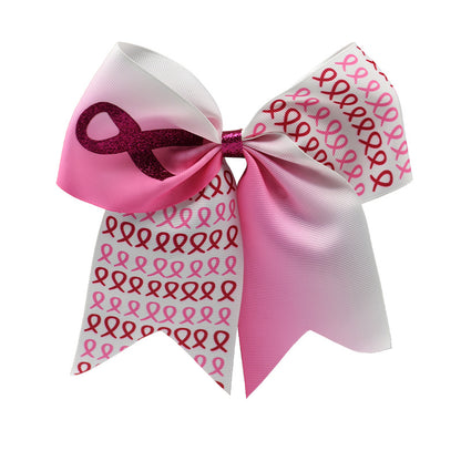 Breast Cancer Awareness 7 Inch Cheer Bow Pink Cheer Bows Large Pink Ribbon Hair Bows Hair Tie Ponytail Holder Hair Accessories for Breast Cancer Month