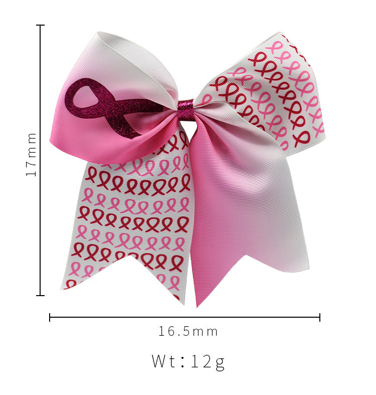 Breast Cancer Awareness 7 Inch Cheer Bow Pink Cheer Bows Large Pink Ribbon Hair Bows Hair Tie Ponytail Holder Hair Accessories for Breast Cancer Month