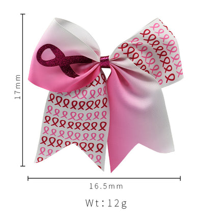 Breast Cancer Awareness 7 Inch Cheer Bow Pink Cheer Bows Large Pink Ribbon Hair Bows Hair Tie Ponytail Holder Hair Accessories for Breast Cancer Month