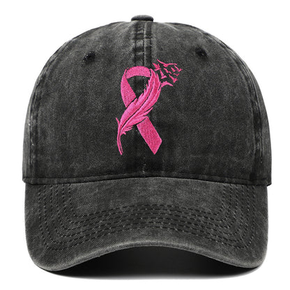 Breast Cancer Awareness Adjustable Embroidered Cotton Pink Ribbon Women's Outdoor Hat Baseball Cap