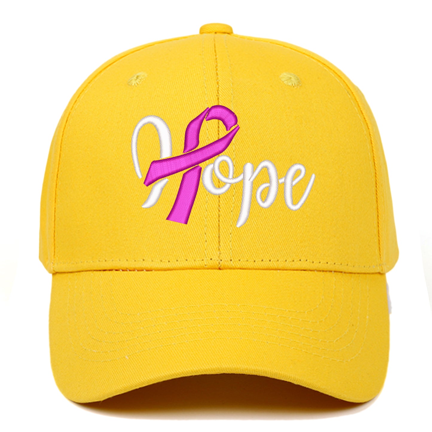 Breast Cancer Awareness Pink Ribbon Hope Letter Embroidered Baseball Cap, Curved Brim Snapback Unisex Casual Versatile Hat