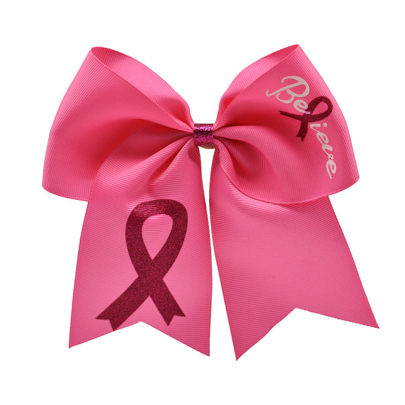 Breast Cancer Awareness 7 Inch Cheer Bow Pink Cheer Bows Large Pink Ribbon Hair Bows Hair Tie Ponytail Holder Hair Accessories for Breast Cancer Month