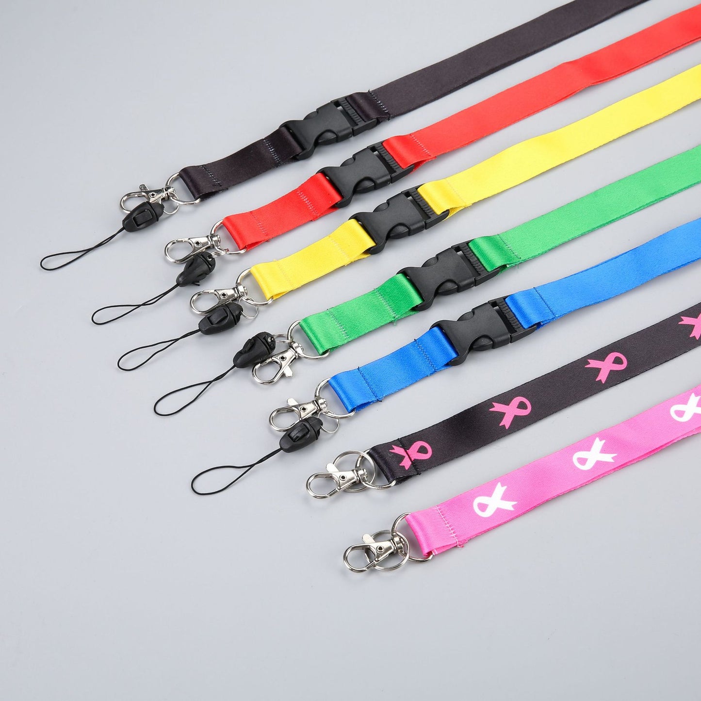 Breast Cancer Awareness Pink Ribbon Customized Neck Lanyard for ID Cards, Printed Badge Holder Straps with Silk Printing or Heat Transfer Webbing