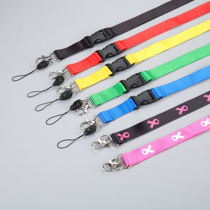 Breast Cancer Awareness Pink Ribbon Customized Neck Lanyard for ID Cards, Printed Badge Holder Straps with Silk Printing or Heat Transfer Webbing