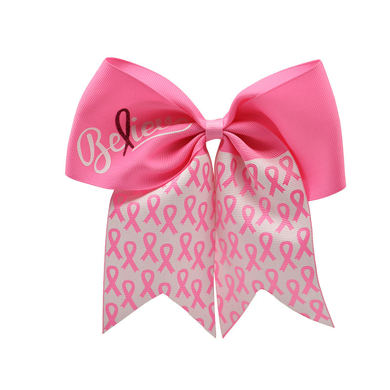 Breast Cancer Awareness 7 Inch Cheer Bow Pink Cheer Bows Large Pink Ribbon Hair Bows Hair Tie Ponytail Holder Hair Accessories for Breast Cancer Month