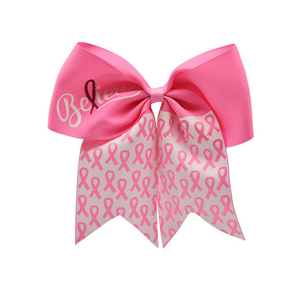 Breast Cancer Awareness 7 Inch Cheer Bow Pink Cheer Bows Large Pink Ribbon Hair Bows Hair Tie Ponytail Holder Hair Accessories for Breast Cancer Month