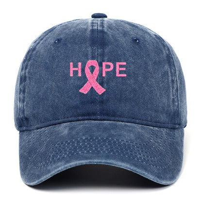 Breast Cancer Awareness Pin Ribbon Hope Letter Embroidered Baseball Cap, Washed Cotton Snapback, Unisex Outdoor Casual Sun Hat