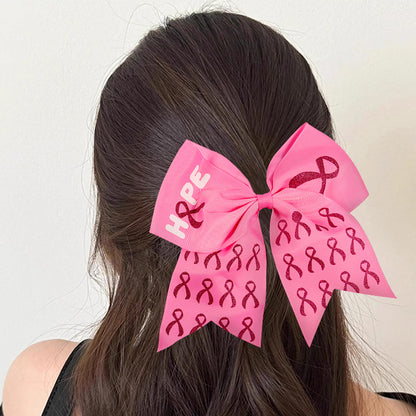 Breast Cancer Awareness Cheer Bows Pink Ribbon Cheerleaders Hair Bow Tie with Elastic Bands Ponytail Holder Hair Accessories for Women Girls Wholesale