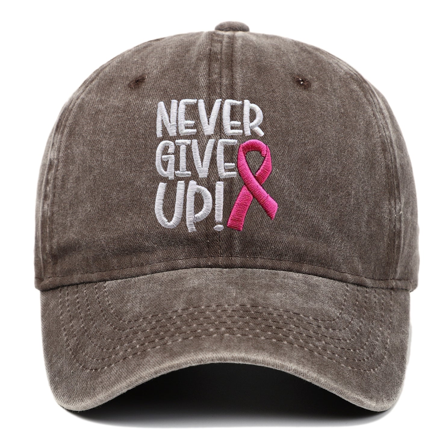 Breast Cancer Awareness Pink Ribbon Embroidered Hip Hop Cap Never Give Up Baseball Cap for Basketball and Outdoor Sun Protection Hat