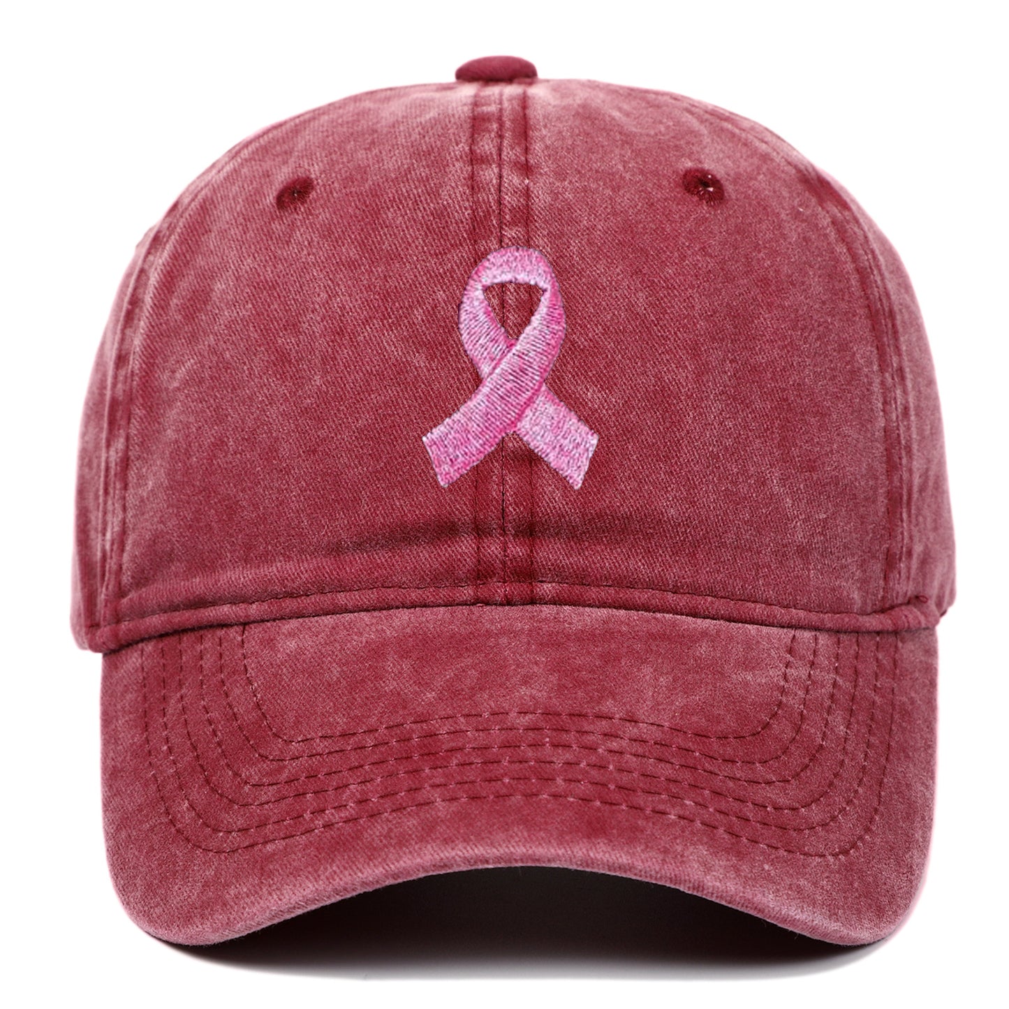 Breast Cancer Awareness Pink Ribbon Embroidered Baseball Cap, Washed Cotton Snapback, Unisex Outdoor Casual Adjustable Sun Hat Hair Accessories