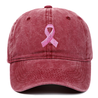 Breast Cancer Awareness Pink Ribbon Embroidered Baseball Cap, Washed Cotton Snapback, Unisex Outdoor Casual Adjustable Sun Hat Hair Accessories