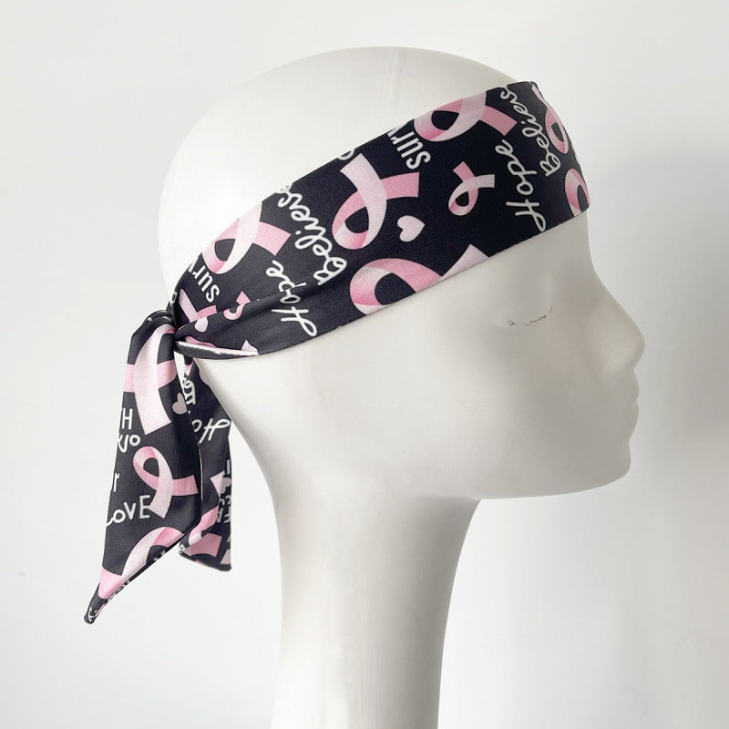 Breast Cancer Awareness Day Pink Ribbon Printed Scrunchies, Women's Multi-Use Sports/Yoga/Spa Headband Hair Accessories