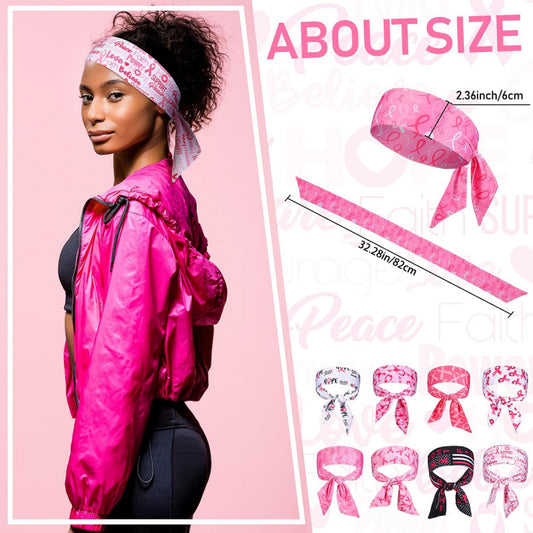 Breast Cancer Awareness Day Pink Ribbon Printed Scrunchies, Women's Multi-Use Sports/Yoga/Spa Headband Hair Accessories