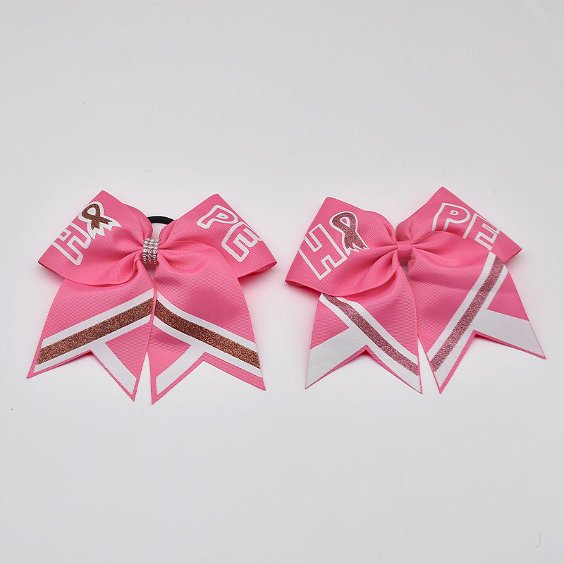Breast Cancer Awareness 7 Inch Cheer Bow Pink Cheer Bows Large Pink Ribbon Hair Bows Hair Tie Ponytail Holder Hair Accessories for Breast Cancer Month