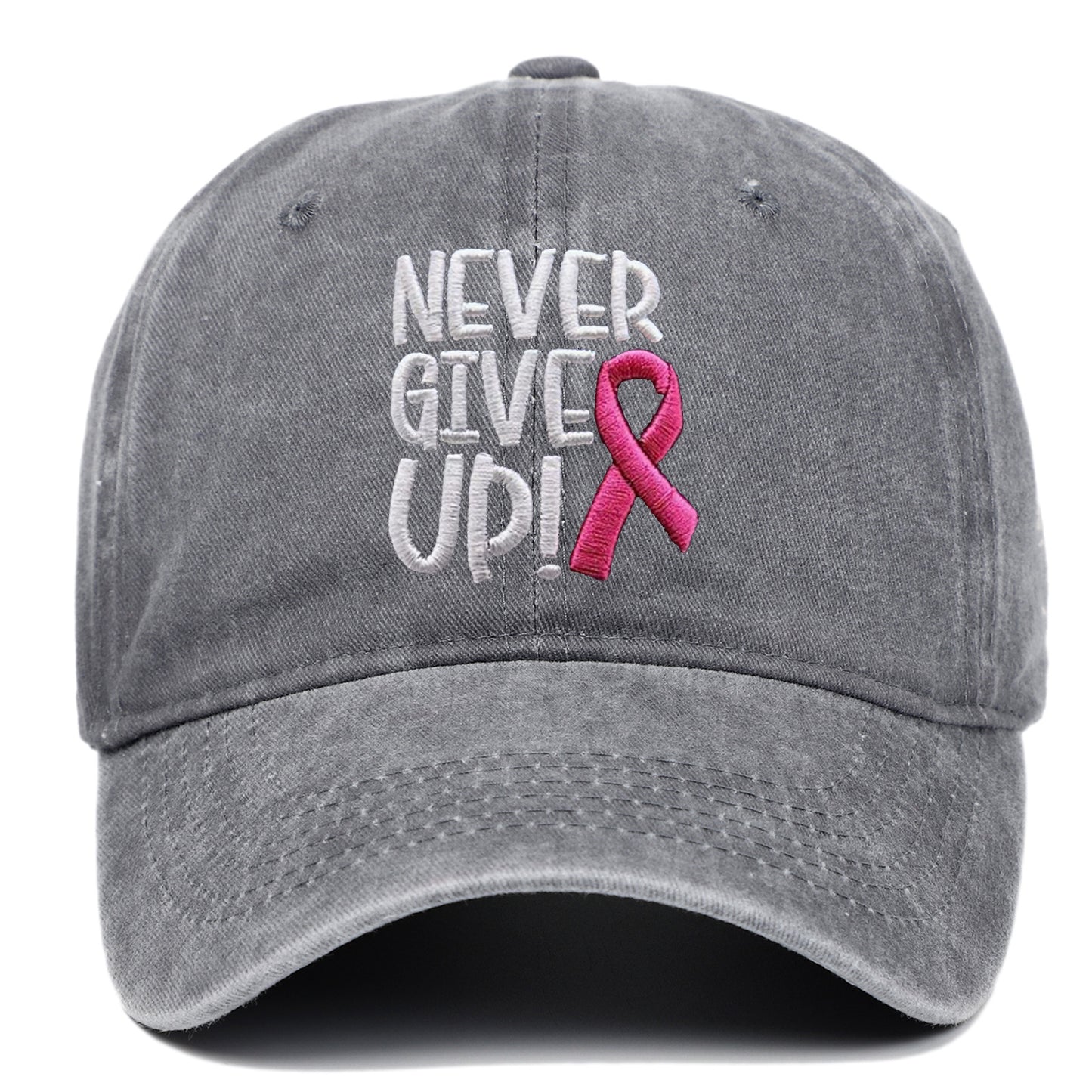 Breast Cancer Awareness Pink Ribbon Embroidered Hip Hop Cap Never Give Up Baseball Cap for Basketball and Outdoor Sun Protection Hat