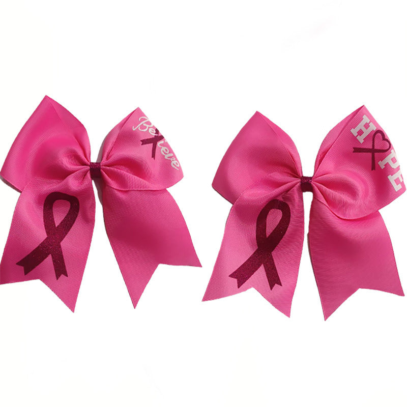 Breast Cancer Awareness Cheer Bows Pink Ribbon 7 Inch Hair Band Elastic Scrunchies Cheerleading with Hair Band Hair Accessories for Teens Women