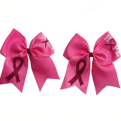 Breast Cancer Awareness Cheer Bows Pink Ribbon 7 Inch Hair Band Elastic Scrunchies Cheerleading with Hair Band Hair Accessories for Teens Women