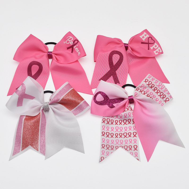 Breast Cancer Awareness 7 Inch Cheer Bow Pink Cheer Bows Large Pink Ribbon Hair Bows Hair Tie Ponytail Holder Hair Accessories for Breast Cancer Month