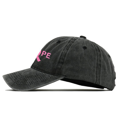 Breast Cancer Awareness Pin Ribbon Hope Letter Embroidered Baseball Cap, Washed Cotton Snapback, Unisex Outdoor Casual Sun Hat