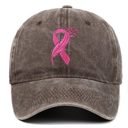Breast Cancer Awareness Adjustable Embroidered Cotton Pink Ribbon Women's Outdoor Hat Baseball Cap