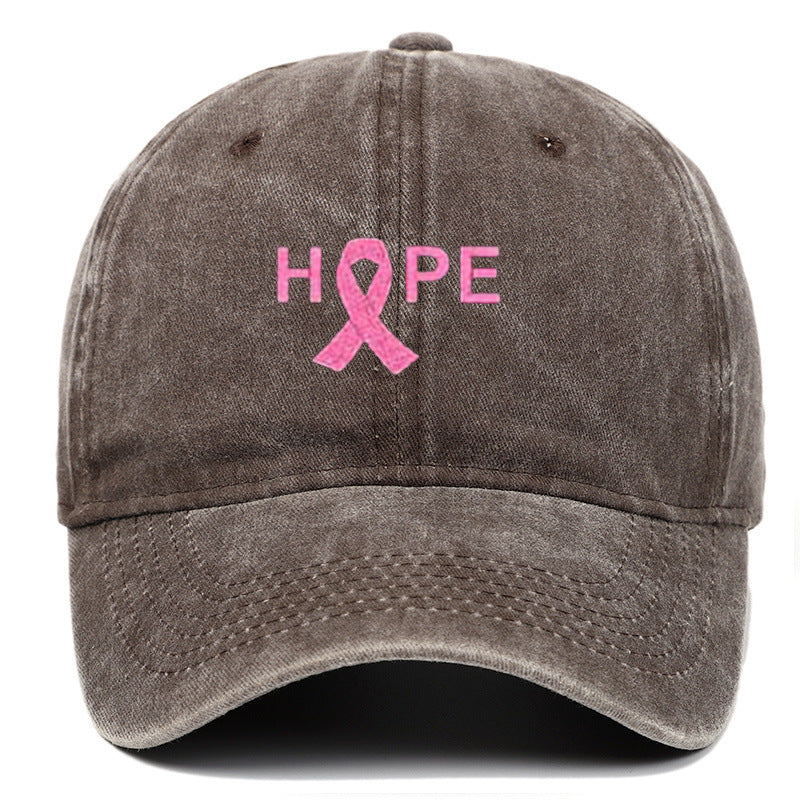 Breast Cancer Awareness Pin Ribbon Hope Letter Embroidered Baseball Cap, Washed Cotton Snapback, Unisex Outdoor Casual Sun Hat