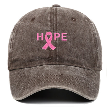 Breast Cancer Awareness Pin Ribbon Hope Letter Embroidered Baseball Cap, Washed Cotton Snapback, Unisex Outdoor Casual Sun Hat