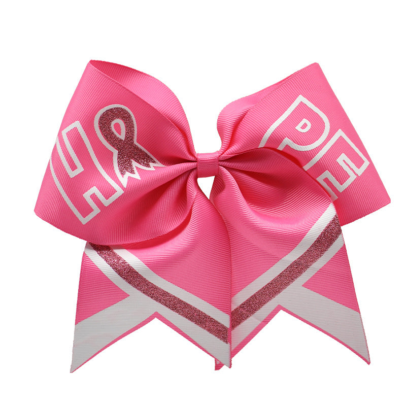 Breast Cancer Awareness 7 Inch Cheer Bow Pink Cheer Bows Large Pink Ribbon Hair Bows Hair Tie Ponytail Holder Hair Accessories for Breast Cancer Month