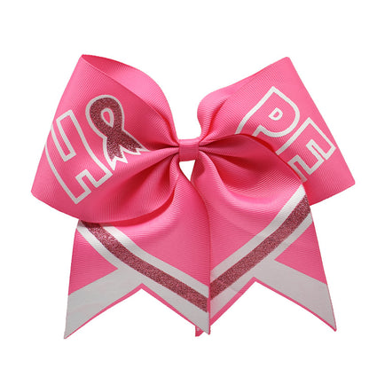 Breast Cancer Awareness 7 Inch Cheer Bow Pink Cheer Bows Large Pink Ribbon Hair Bows Hair Tie Ponytail Holder Hair Accessories for Breast Cancer Month