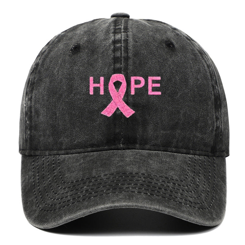 Breast Cancer Awareness Pin Ribbon Hope Letter Embroidered Baseball Cap, Washed Cotton Snapback, Unisex Outdoor Casual Sun Hat