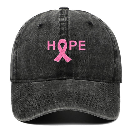 Breast Cancer Awareness Pin Ribbon Hope Letter Embroidered Baseball Cap, Washed Cotton Snapback, Unisex Outdoor Casual Sun Hat