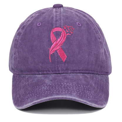 Breast Cancer Awareness Adjustable Embroidered Cotton Pink Ribbon Women's Outdoor Hat Baseball Cap